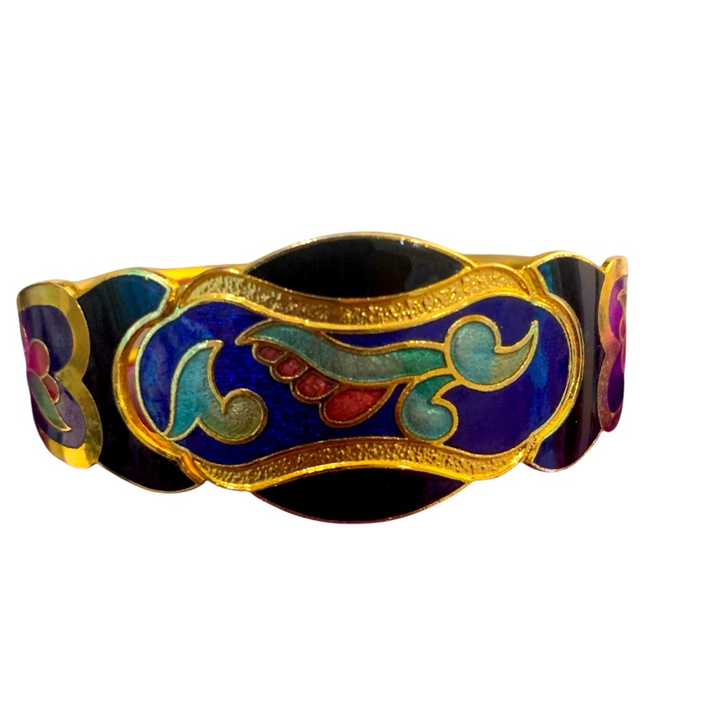 VINTAGE Cloisonné Hinged Bracelet Set